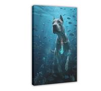 IYQTAGGH Poster sur toile Bull Terrier Natation (1) - Décoration de chambre à coucher, bureau, chambre, cadeau 60 x 90 cm
