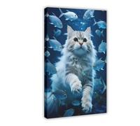 IYQTAGGH Poster sur toile motif chat persan des mers profondes (2) - Décoration de chambre à coucher, bureau, chambre - Cadeau 40 x 60 cm