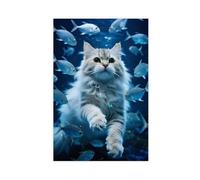 IYQTAGGH Poster sur toile motif chat persan des mers profondes (2) - Décoration de chambre à coucher, bureau, chambre - Cadeau - 50 x 75 cm