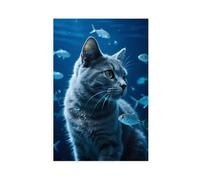 IYQTAGGH Poster sur toile représentant un chat bleu russe (1) - Décoration de chambre à coucher, bureau, chambre - Cadeau - 30 x 45 cm