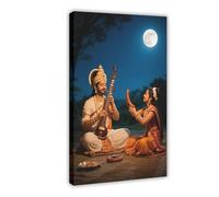 IYTAFGYT Impression sur toile représentant la sagesse hindoue jouant la vine au clair de lune 60 x 90 cm