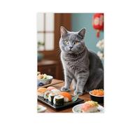 IYTAFGYT Impression sur toile représentant un chat bleu russe faisant des sushis 20 x 30 cm