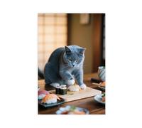 IYTAFGYT Impression sur toile représentant un chat bleu russe faisant des sushis 30 x 45 cm