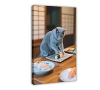 IYTAFGYT Impression sur toile représentant un chat bleu russe faisant des sushis 30 x 45 cm