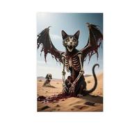 IYTAFGYT Impression sur toile représentant un chat égyptien avec tête de mort dans le désert 60 x 90 cm