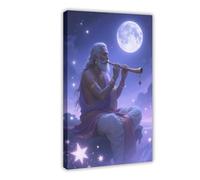 IYTAFGYT Poster sur toile de la sagesse hindoue jouant de la vine au clair de lune - Décoration de chambre à coucher - 20 x 30 cm