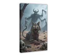 IYTAFGYT Poster sur toile motif chat égyptien avec tête de mort sanglante du désert pour décoration de chambre à coucher, cadeau 40 x 60 cm