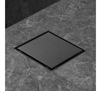 iYueMps Caniveau de Douche Carré 20 x 20 cm, Noir 2 en 1 Caniveau Douche Italienne Extra Plate,Acier INOX, avec Siphon à Bloqueur D'odeurs et Filtre à Cheveux,Drainage Rapide