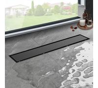iYueMps Caniveau Douche Italienne Noir 40 cm, 2 en 1 Caniveau de Douche Extra Plate,Acier INOX, Avec Siphon à Bloqueur D'odeurs et Filtre à Cheveux,Drainage Rapide