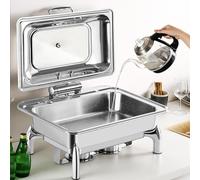 IYUESQ Chafing Dish Buffet en Acier Inoxydable, Chafing Dish à Couvercle Rabattable Visible, Chauffage électrique, température réglable, pour réceptions et traiteurs (Cuvette Simple)