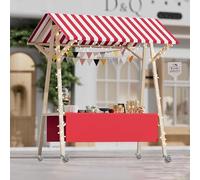 IYUESQ Chariot de Vente Mobile pour événements Alimentaires et de Glaces, Stand de Vente à baldaquin, Chariot à Pousser pour Fruits et Fleurs, kiosque à Hot-Dogs en Bois Pliable (Rouge/1,