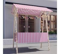 IYUESQ Chariot Pliable pour Hot-Dogs avec auvent et Parasol, Chariot de Vente de Bonbons en Bois pour marché Fermier/Rue, Stand de Desserts pour Glaces/Jouets (Rose, Largeur 150 cm)
