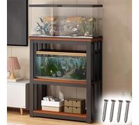 IYUESQ Support d'aquarium en métal Lourd avec Accessoires, Meuble sur Pied pour Aquarium à Reptiles pour 2 espèces, présentoir à Insectes avec Panneau Couleur Noyer (Noir, 65 x 35 cm)