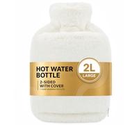 Iyxeo Bouillotte avec housse en fausse fourrure de luxe - 2 L de sac à eau chaude en caoutchouc naturel pour soulager la douleur (crampes menstruelles, dos, sports), poches pour chauffer les mains et