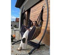 Izabell Fauteuil suspendu avec structure en acier et grands coussins - Chaise à bascule et hamac XXL pour intérieur et extérieur - fabriqué à partir de sacs en toile de jute de torréfacteurs de café