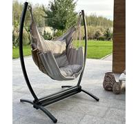 Izabell Fauteuil suspendu avec structure en acier et grands coussins - Chaise à bascule et hamac XXL pour intérieur et extérieur - fabriqué à partir de sacs de jute de torréfacteurs de café - Coffee