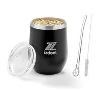 izdeel Kit Calebasse Maté Yerba (Tasse Maté) et Bombilla Maté - Tasse en Acier Inoxydable à Double Paroi Verres à thé et à café - Comprend Bombillas et Une Brosse de Nettoyage (Noir, 350 ml)