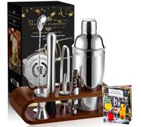 izdeel Kit Cocktail Shaker 10pc Acier Inoxydable avec Support en Bois