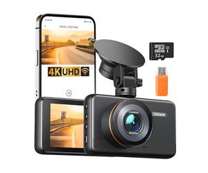 iZEEKER 4K Dashcam WiFi, 2160P Frontale Caméra Voiture avec Carte SD 32G, Vision Nocturne WDR, Enregistrement d'urgence, Enregistrement en Boucle, Mode stationnement 24h/24, G-Capteur