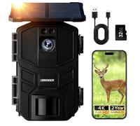 iZEEKER Solaire Caméra de Chasse 4K 64MP WiFi 6 Bluetooth avec 5200mAh Batterie Rechargeable, 0,1s Déclenchement, Camera Chasse Vision Nocturne IR Carte Micro SD 32GB Détection Mouvement, IP66 Étanche