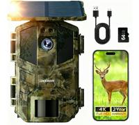 iZEEKER Solaire Caméra de Chasse 4K 64MP WiFi 6 Bluetooth avec 5200mAh Batterie Rechargeable, 0,1s Déclenchement, Camera Chasse Vision Nocturne IR Carte Micro SD 64GB Détection Mouvement, IP66 Étanche