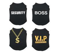 Izefia 4 Pièces Chien Chemises Vêtements 4pcs Security Respirante VIP Patron Collier D’Or Cool Été Débardeur Gilet T Shirt pour Petit Chiot Chat Moyen
