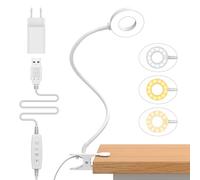 iZELL 10W Lampe de Bureau à Pince avec Chargeur USB[3 Modes d’Éclairage &10 Niveaux de Luminosité] Flexible à 360°Lampe Lecture Clipsable, 70CM Lampe Bureau Led pour Maison/Bureau-Blanc