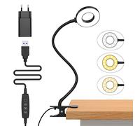 iZELL 10W Lampe de Bureau à Pince avec Chargeur USB[3 Modes d’Éclairage &10 Niveaux de Luminosité] Flexible à 360°Lampe Lecture Clipsable, 70CM Lampe Bureau Led pour Maison/Bureau