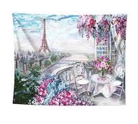 izielad Fleur Tapisserie de la Tour Eiffel Printemps Paysage de Ville Romantique Tenture Paris Tapisseries pour Chambre Salon Dortoir Décor 130X150CM 51X59IN