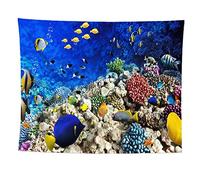 izielad Océan Animal sous Marin Mer Corail Récif Poissons Tropicaux Tenture Murale Tapisserie pour la Maison Dortoir Décor Salon Chambre Couvre-lit TV Toile de Fond 180X230CM 70.8X90.5IN