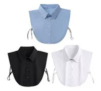 IZIHQA 3 Pièces Faux Col Femme, Col Claudine Amovible, Faux Col Chemise Femme, Réutilisable, Pour Bureau Club Mariage Fête Lécole Quotidien (Noir, Blanc, Bleu)