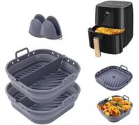 IZILAVI Lot de 2 Moules Air Fryer Silicone Alimentaire avec Séparateur, Double Compartiment, Becs Verseurs, Antiadhésif, Réutilisable, Compatible Friteuse à Air, Four et Lave-Vaisselle + Gants