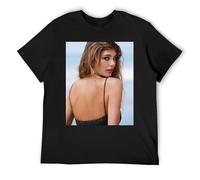 IZIWDORW Camila Morrone EcoConscious T-shirt à manches courtes en coton durable pour une mode éthique, Noir , S
