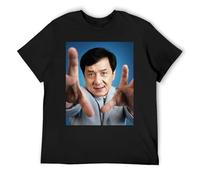 IZIWDORW Jackie Chan Haut rétro à manches courtes en coton délavé doux, Noir , M