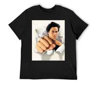 IZIWDORW Jackie Chan - Manches courtes - Style rétro délavé - En coton délavé, Noir , XL