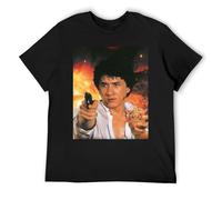 IZIWDORW Jackie Chan T-shirt en coton pour homme, coupe décontractée, facile et confortable, à manches courtes, col rond, coupe ample pour tous les types de corps et mouvements, Noir , XL