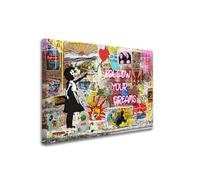 Izoa Tableau Street Art La Fille au Ballon - Toile Imprimée Style Banksy - Décoration Murale Moderne pour Salon, Chambre ou Bureau - Art Urbain Contemporain (200x110 cm)