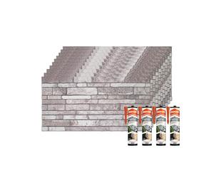 IZODEKOR Lot de 10 panneaux muraux 3D en polystyrène imitation pierre, Pour cuisine, balcon, chambre à coucher, salon et crédence de cuisine, Crème de rêve, avec 4 adhésifs de montage