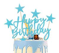 iZoeL 2 Kit Decoration Gateau Anniversaire Bleu Fille, Décoration Ballon Gateau Garçon Bleu, Decor Gateau Happy Birthday Coeurs Étoiles pour Fête Anniversaire Homme Femme