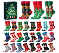 iZoeL 24 paires Chaussette de Noel Femme Homme 36-42 Chaussettes Chaudes/Hiver/Thermiques/Motifs/Noël, pour Papa Maman Fils Fille Petit-fils Petite-fille Cadeau