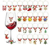iZoeL 30 pcs Reconnaissance des Verres à Vin Noël Marque-verres Vin à Pied Anneau Breloques Thème Accessoires Table Décorations - Identification pour boissons Noël cadeau Bonbons Biscuits