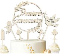 iZoeL Cake Topper Communion Bois - Décoration Gâteau Ma Première Communion, Souvenir Bapteme, Décor Fête