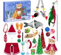 iZoeL Calendrier de l'Avent Chat, Calendrier de l'Avent 2026, Cadeau Noel | Jouet pour Chat, Calendrier de l'Avent, Jouet Chat Interactif - Boule, Cloche, Poisson, Souris, Collier, Chapeau et Cape