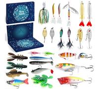 iZoeL Calendrier de l'Avent Peche Calendrier de l'Avent 2025, 24 Leurre Peche Carnassier pour Pêche en Mer/Rivière/Iac, Cadeau Surprise de Noël pour Homme Teenager Papa Grand-Père Oncle