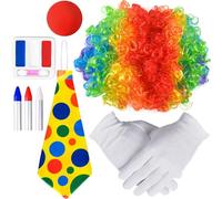 iZoeL Costume Clown Femme Homme Accessoires Clown, Perruque Nez Cravate Colorée Gants Peinture Faciale, Costume Carnaval/Halloween/Fête Deguisement Halloween/Carnaval/Fête Femme Homme