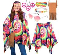 iZoeL Costume Hippie Femme : Top Cape, Accessoires Hippie, Carnaval, Disco, Halloween