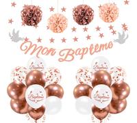 iZoeL Decoration Bapteme Fille Rose Gold Decoration Mon Baptême Ballon Confettis Bapteme Décoration Baby Shower Guirlande Etoile 4 m Pompom Papier de Soie Decoration Communion Pink
