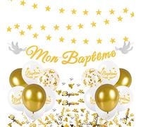 iZoeL Decoration Bapteme Garcon Fille, Mon Baptême Guirlandes Ballon Bapteme Confettis Decoration Table - Deco Baptême Baby Shower