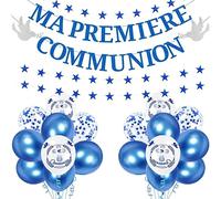 iZoeL decoration Communion Bleu Bapteme Garcon Ma Premiere Ballon Confettis Guirlande Etoile