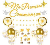 iZoeL Decoration Communion Ma Premiere Communion Garcon Fille Ballon Communion Guirlande Etoile 4 m Gateau Décoration Or - Decoration Bapteme